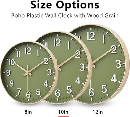 HZDHCLH Wall Clocks Battery Operated,Wall Clock Green Gold,10 inch Wall Clock Silent Non Ticking Modern 3D Numbers for Kitchen Bedroom Living Room Office Classroom Decor