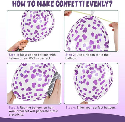 FunHot 60 Pcs Purple Balloons, 12 Inch Metallic Purple Confetti Balloons for Girls Women Birthday Wedding Bridal Baby Shower Party Decorations