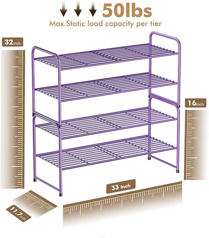 SUFAUY 2-Tier 33" Wide Shoe Rack, Closet Metal Shoe Rack Organizer Heavy Duty, Stackable, Purple