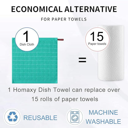 Homaxy 100% Cotton Terry Kitchen Dish Cloths, Ultra Soft and Absorbent Dish Towels for Kitchen, Suitable for Drying and Washing Dishes, 6 Pack, 12 x 12 Inches, Turquoise