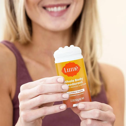 Lume Whole Body Deodorant - Invisible Cream Stick - 72 Hour Odor Control - Aluminum Free, Baking Soda Free, Skin Safe - 2.2 Ounce (Pack of 2) (Toasted Coconut)