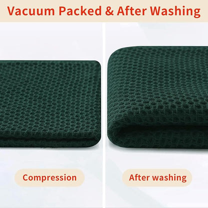 Homaxy 100% Cotton Waffle Weave Kitchen Dish Towels, Ultra Soft Absorbent Quick Drying Cleaning Towel, 13 x 28 Inches, 12-Pack, Blackish Green