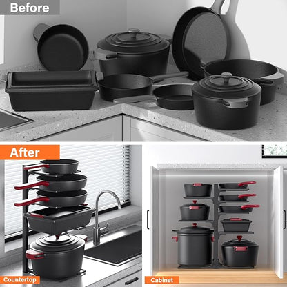 MUDEELA Pots and Pans Organizer under Cabinet, 21" Height Heavy Duty Adjustable Pot Pan Organizers inside Cabinet, 8-Tier Kitchen Cabinet Organizers and Storage for Big Stockpots, Heavy Cookware