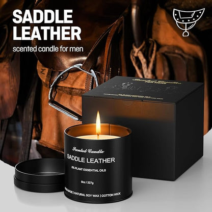 Men's Scented Candle | Gift for Men Aromatherapy Candle | Saddle Leather Fragrance Candle for Men | 1 Pack Scented Candle for Home,Work | Manly Soy Candle Gift for Farther Boyfriend and Christmas