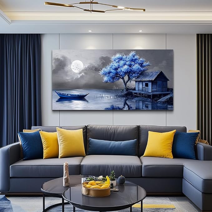 ZUITINGHUA Large Wall Decor For Living Room Canvas Wall Art For Office Modern Wall Decorations For Bedroom Boat Landscape Painting Seaside Pictures Artwork Room Home Decor 24x48 In