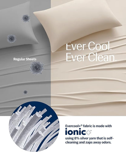 REST® Evercool®+ Cooling Sheet Set, Full Size, Snow Ivory, Breathable Bed Sheets for Hot Sleeper and Night Sweats, with Pillowcases, with Ionic+ Self-Cleaning Silver Yarn for Sensitive Skin, 4PCS