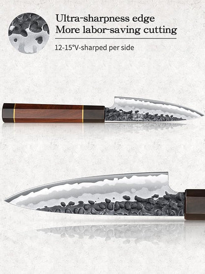 Paring Knife 3.75 Inch Peeling knife, Razor Sharp Japanese High Carbon Steel Small Kitchen Knife, Hand Forged Fruit Knives for Peeling & Coring with Ergonomic Handle