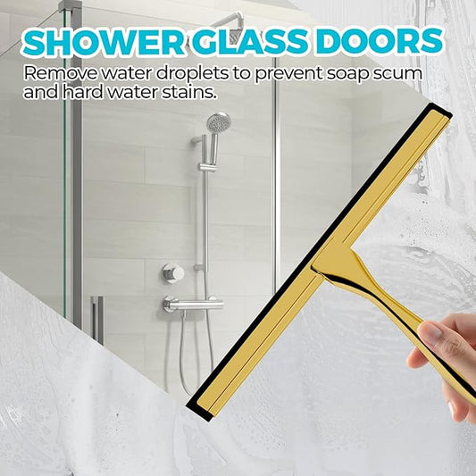 10-Inch Golden All-Purpose Shower Squeegee for Shower Doors, Tile Shower Walls, Bathroom, Window, Glass and Car Windshield, Mirrors and Kitchen-Stainless Steel
