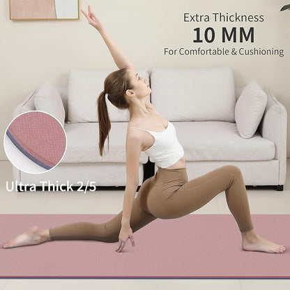 Yoga Mat Non Slip Anti-tear,extra thick-2/5 inch（10MM）High Resiliency Professional POE Yoga Mats for Women Men Kids,72"x24"inch,Workout, Yoga, Pilates and Floor Exercise, with Carrier Strap