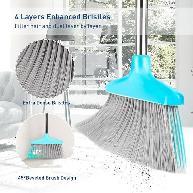 FGY Broom and Dustpan Set Stand Up Broom and Dust Pan Combo for Dog Cat Pets Home Use (Blue)