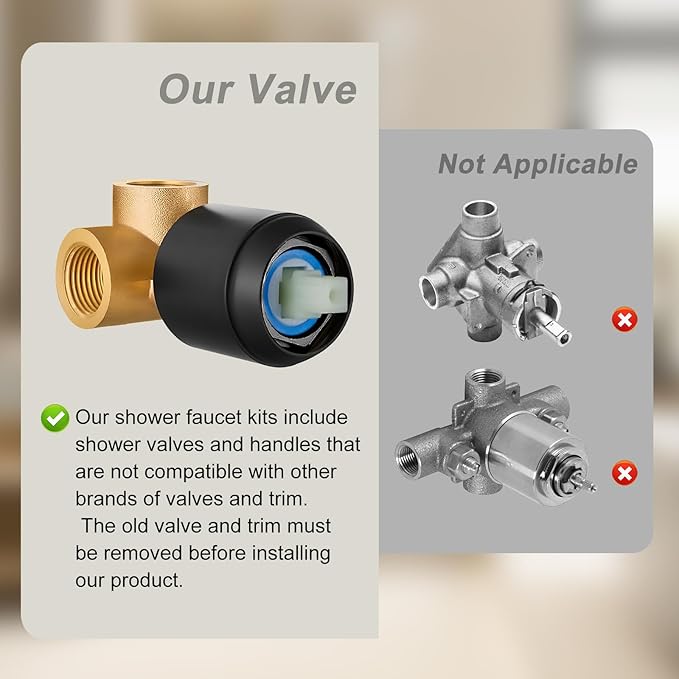HUCKLE Shower Faucet Set with Shower Head, 8-Inch Black Shower Faucet with Valve, Single-Handle Rainfall Shower Head, Matte Black Shower Head for Bathroom