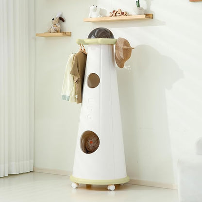 UFO Kids Closet Portable Children's Clothes Hanger is Used at The Door, Living Room And Room, Etc. Clothes, Schoolbags, Etc. Can be Hung on The top, and doll toys, etc. can be stored inside. (Green)