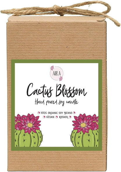 Aira Soy Candles - Organic, Kosher, Vegan, in Mason Jar w/Therapeutic Grade Essential Oil Blends - Hand-Poured 100% Soy Candle Wax - Paraffin Free, Burns 110+ Hours - Cactus Blossom -16 Ounces