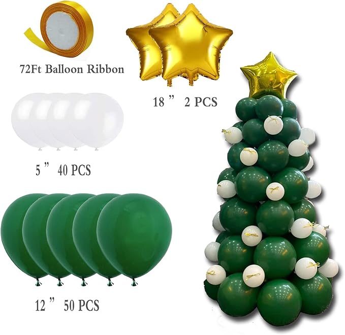 Christmas Tree Balloon Kit, Green Balloons Garland Arch White Balloons Green balloons 93 Pieces Latex Balloons for Xmas/New YearParty Decoration