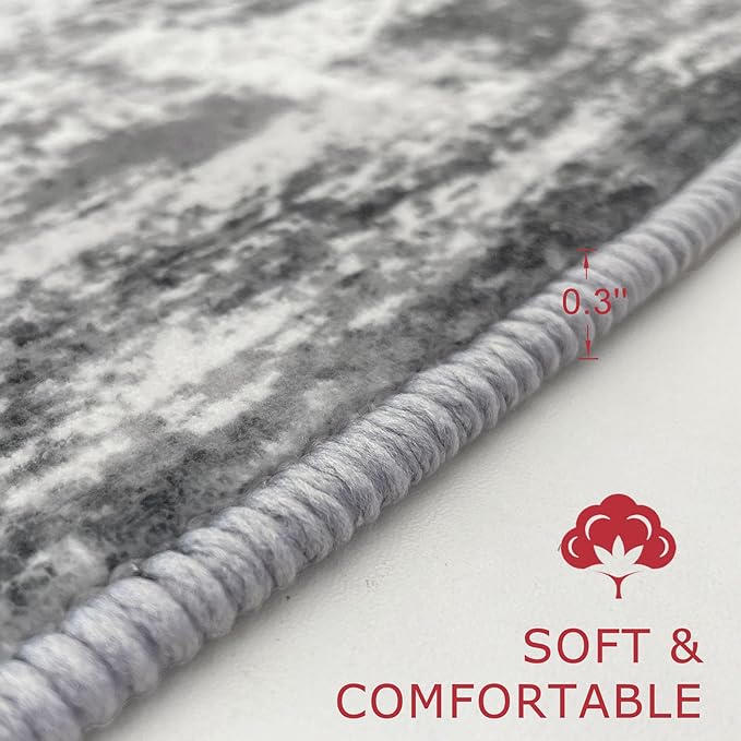 KOZYFLY Modern Abstract Runner Rug 2x6 Washable Grey/Black/Black Runners for Hallways Kitchen Runner Rug Non Slip Carpet Rug Runner Laundry Mat with Soft Low Pile for Entryway Bathroom Bedroom Kitchen