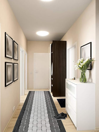 Custom Cut Hallway Runner Rug, Slip Resistant, 31 Inch Wide X Your Choice of Length, Checkered White, 31 Inch X 40 feet