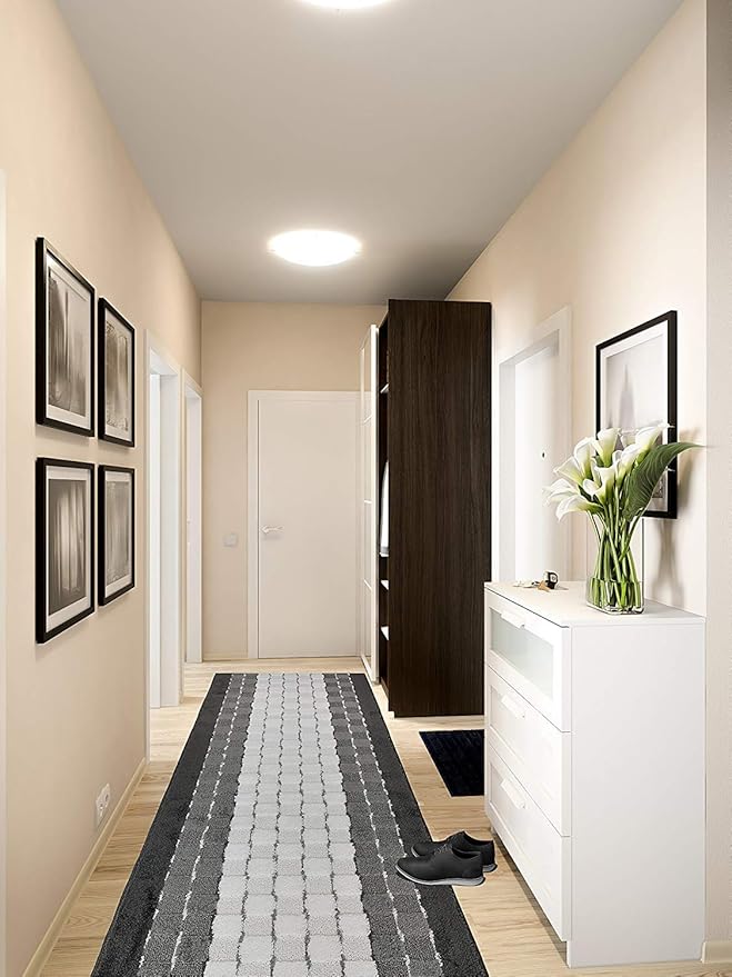Custom Cut Hallway Runner Rug, Slip Resistant, 31 Inch Wide X Your Choice of Length, Checkered White, 31 Inch X 12 feet