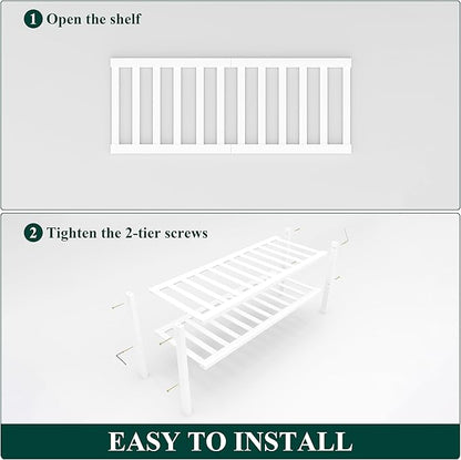 Smiry Shoe Rack, 2 Tier Bamboo Shoe Organizer, Stackable Free Standing Wooden Shoe Storage Shelf for Closet, Entryway, Front Door Entrance, White
