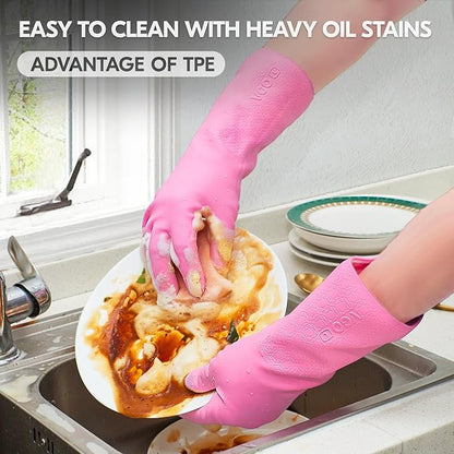 Vgo... 2 Pairs Household Cleaning Gloves Infused with Rresh Rich Aromas, Lined Dishwashing Gloves,Long Sleeves Kitchen Gloves, Bathroom Cleaning, Gardening, Pet Care(2 Colors,Size M,TP1117)