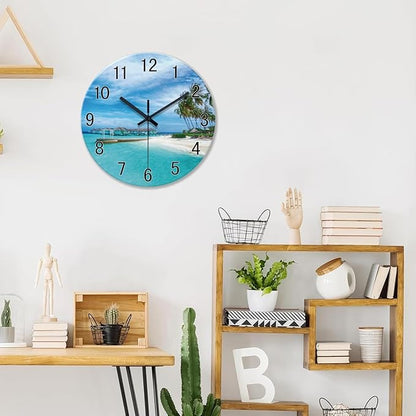 XFM Beach Wall Clock Hawaii Summer Blue Ocean Clocks 20 Inch Silent Non-Ticking Battery Operated Large Coastal Nautical Clock Decorative for Home Kitchen Living Room Office