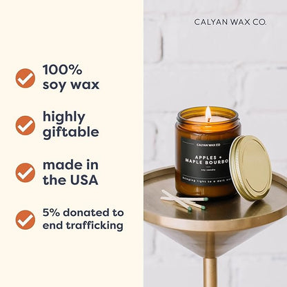 Calyan Wax Co. Cedar & Tobacco Scented Candle - 57 Hour Burn - Luxury Non Toxic Soy Wax Candles - Long Lasting Amber Glass Jar Candle for Home - 7.2oz