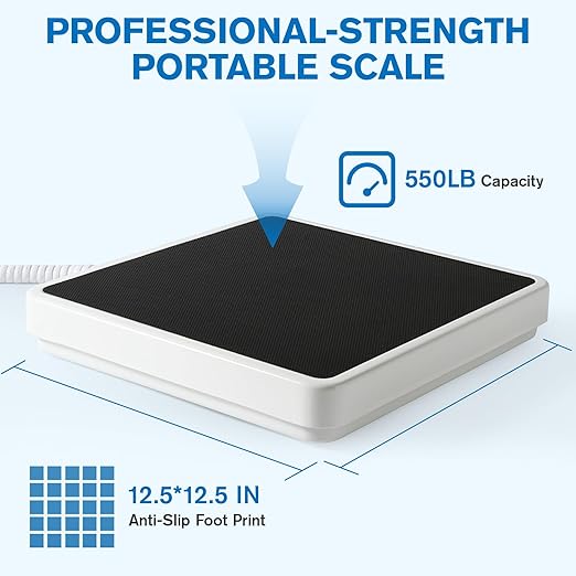 SIKE Digital Physician Scale, Medical Floor Scale for Body Weight, 550 lb Limit Professional Weight Scale, Portable Easy to Read Digital Display, Heavy Duty, Pound & KG Settings, 12.5" x 12" Platform