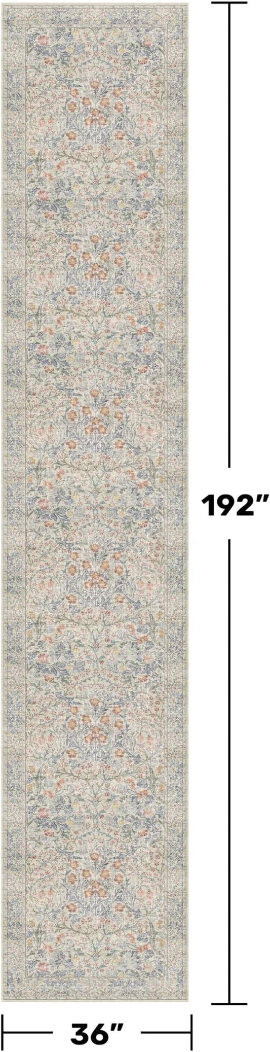 Hazo Haus Boho 3x16 Wide Hallway Runner - Beige Blue and Purple, Washable Low Pile Non Slip Stain Resistant 16ft Runner Rug for Long Kitchen, Hall Way, Floral Forest Decor