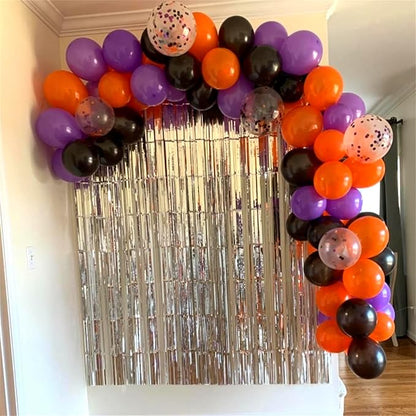 Orange Black Purple Balloons Pack of 75, 12 Inch Halloween Color Party Balloons Matte Black Orange Dark Purple Helium Latex Balloons with Ribbon for Kids Birthday Baby Shower Scary Party Decorations