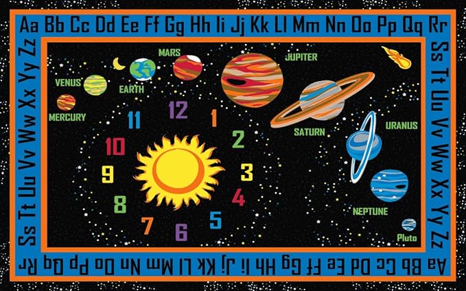 Outer Space Nylon Area Rug, 6' x 8'6", Multicolored, Educational Classroom Rug, Kids Learning Play Mat | Area Rug for Bedroom or Playroom