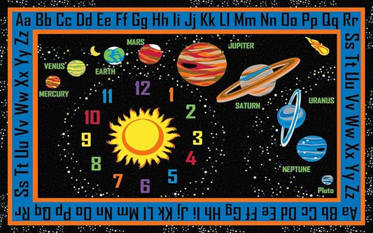 Outer Space Nylon Area Rug, 6' x 8'6", Multicolored, Educational Classroom Rug, Kids Learning Play Mat | Area Rug for Bedroom or Playroom
