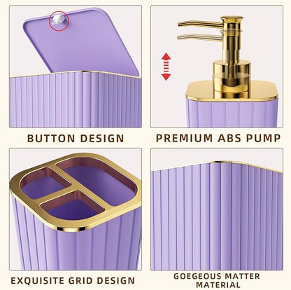 Bathroom Accessories Set - 25PC Bathroom Sets with Shower Curtain and Rugs, Purple Bathroom Set with Trash Can, Soap Dispenser, Soap Dish & Toilet Brush