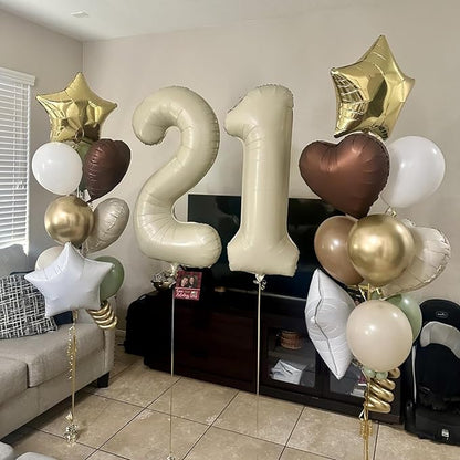 Cream 2 Balloons, 40 Inch Giant Helium Foil Number 0-9 Beige 2th Birthday Balloon for Boys Girls, Self Inflating White Sand Digit 2 Balloons for Women Men Anniversary Party Decorations Supplies