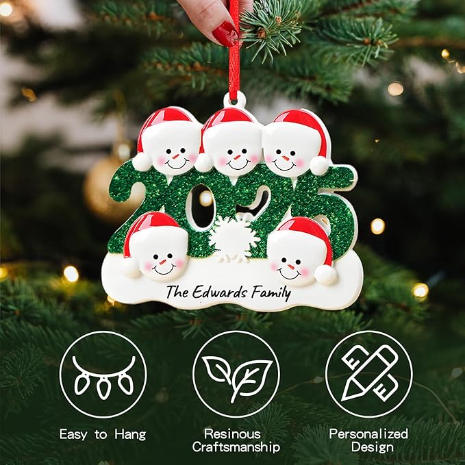 2025 Christmas Ornaments Personalized with Names Family of 2,3,4,5,6, Custom Family Snowman Ornament for Xmas Tree, Personalized Christmas Ornaments Decoration Gifts for Home Decor, 4 Names