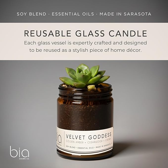 Bia Candle Co Soy Blend Candle, Cassis, Grapefruit & Cherry with Jasmine, Rose & Muguet Over Vanilla, Golden Amber & Cedar – Clean Burn, Lead-Free Cotton Wick – Velvet Goddess, 7 oz