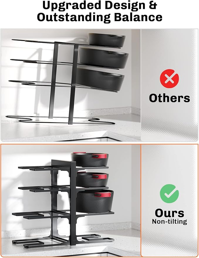 MUDEELA 8-Tier Pan Organizer Rack for Kitchen Cabinet Storage and Organization, 15.83" Height Heavy Duty Pots and Pans Organizer under Cabinet, Adjustable Pot Organizer Rack