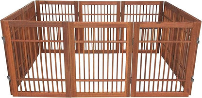 Urnporium Pet Dog Gate Strong and Durable Freestanding Folding Acacia Hardwood Portable Wooden Fence Indoors or Outdoors Foldable pet Barrier for The House (Brown Pet Gate, 10 Panel 24" Tall)