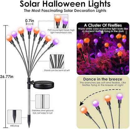 6Pack Total 48 LED Purple and Orange Solar Halloween Lights Outdoor - Solar Firefly Lights Outdoor, Sway by Wind, Waterproof for Garden Patio Pathway Halloween Decorations