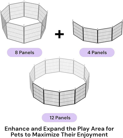 SunsGrove Dog Playpen Outdoor, Heavy Duty 32 Inch 4 Panels Play Pen for Small and Medium Dogs, Free and Safe Play Dog Fence, Black