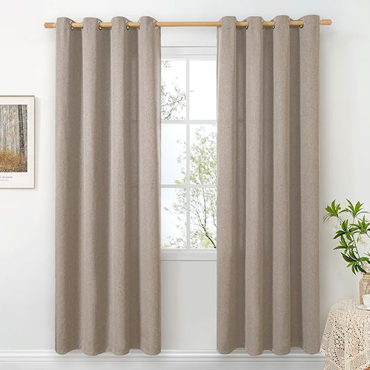 BGment Taupe Linen Curtains 80 Inch Length 2 Panels for Living Room, Light Filtering Window Treatments with Grommet No See Through for Bedroom, Each 52 Inch Wide