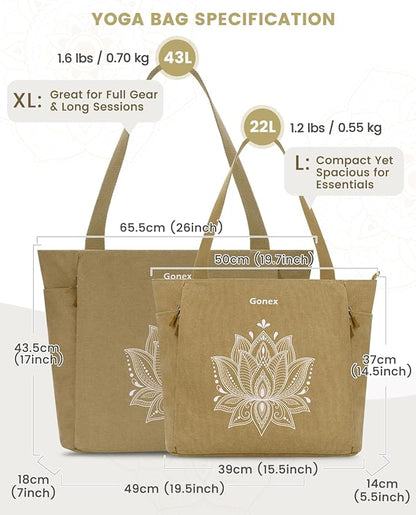 Gonex Yoga Mat Bag, Large Tote Bag with Multi Pockets for Women Men, Canvas Mat Carrier, Full Zipper Easy Access for Pilates Gym Travel