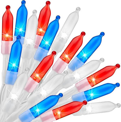 Battery Operated Independence Day String Lights - 8ft 20 LED 4th of July Decoration Patriotic Mini Lights with Timer, Waterproof for Indoor Outdoor Bedroom Wedding Party Holiday（Red White Blue）