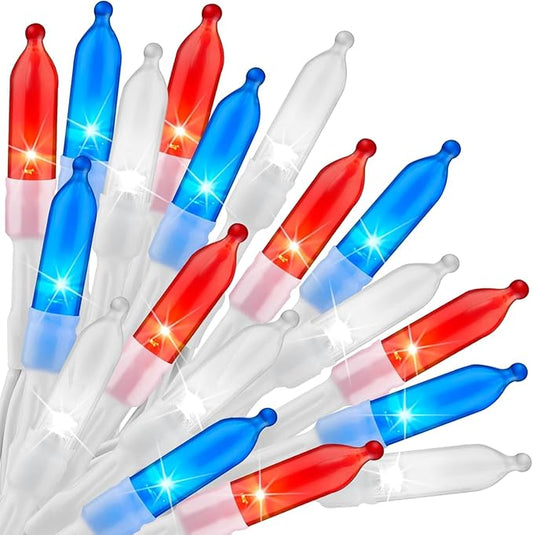 Battery Operated Independence Day String Lights - 8ft 20 LED 4th of July Decoration Patriotic Mini Lights with Timer, Waterproof for Indoor Outdoor Bedroom Wedding Party Holiday（Red White Blue）
