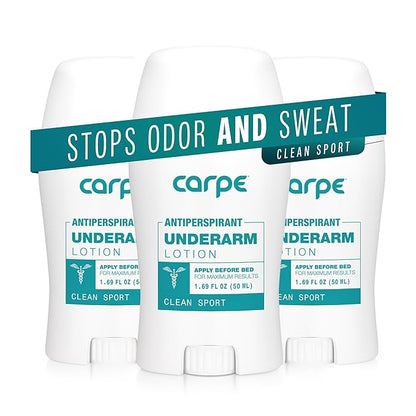 Carpe Deodorant Underarm Antiperspirant - Advanced Sweat & Odor Protection Formula - Sport Deodorant for Men & Women - Combat Excessive Sweating with Odor Control - Clean Sport Scent (Pack of 3)