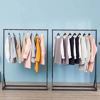 Modern Simple Heavy Duty Metal Rolling Clothing Garment Rack with Wheel,Creative Commercial Wedding Dress Display Shelf,Single Rod Floor-Standing Clothes Hangers (Black without Wood, 47.2" L)