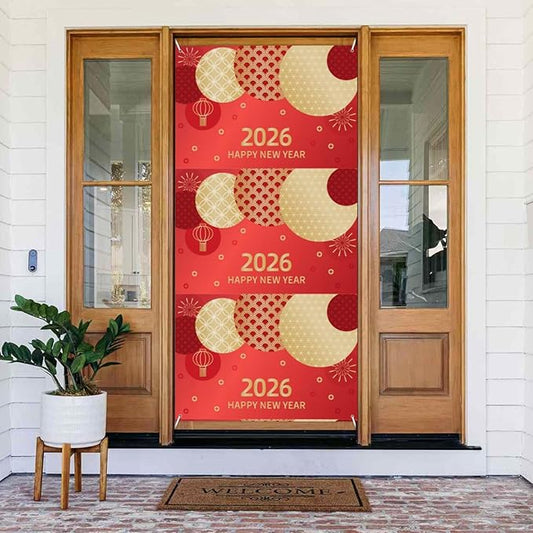 Year Of The Horse Happy Chinese New Year 2026 Door Cover Decorations Banner Flag Welcome Hanging Backdrop Sign Party Background Decor Holiday Supplies 35 * 72 Inches