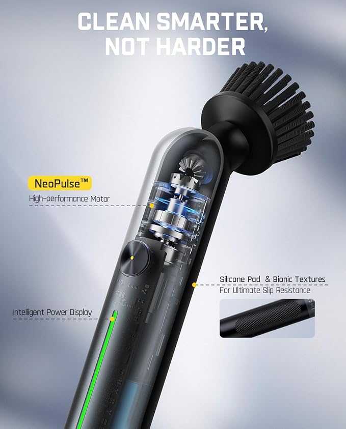 Fanttik G9 Nano Cordless Spin Scrubber with NeoPulse Motor, IPX7 Waterproof Grout Brush, 8 Replaceable Heads & LED Display for Cleaning Bathroom, Tile, Corners - Black