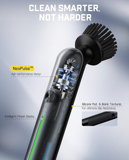 Fanttik G9 Nano Cordless Spin Scrubber with NeoPulse Motor, IPX7 Waterproof Grout Brush, 8 Replaceable Heads & LED Display for Cleaning Bathroom, Tile, Corners - Black
