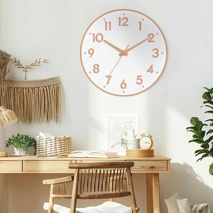Mosewa Wall Clock 8 Inch, Battery Operated Silent Non-Ticking Modern Analog Clock Decorative for Kitchen, Bedroom, Office(Rose Gold)