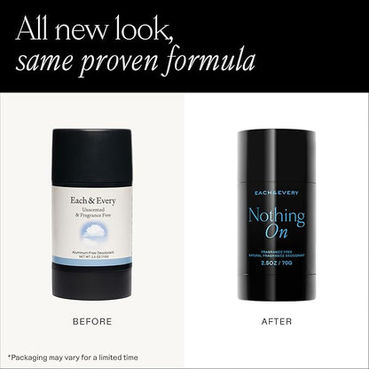 Each & Every Aluminum Free Deodorant for Men & Women - All Natural Deodorant for Sensitive Skin, EWG Verified - Clean, Baking Soda-Free, Plant-Based Fragrance, Unscented Fragrance-Free, 2.5oz