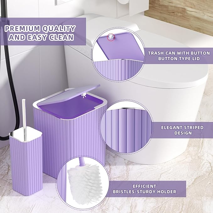Bathroom Accessories Set - 25PC Bathroom Sets with Shower Curtain and Rugs, Purple Bathroom Accessories with Trash Can, Soap Dispenser, Soap Dish & Toilet Brush